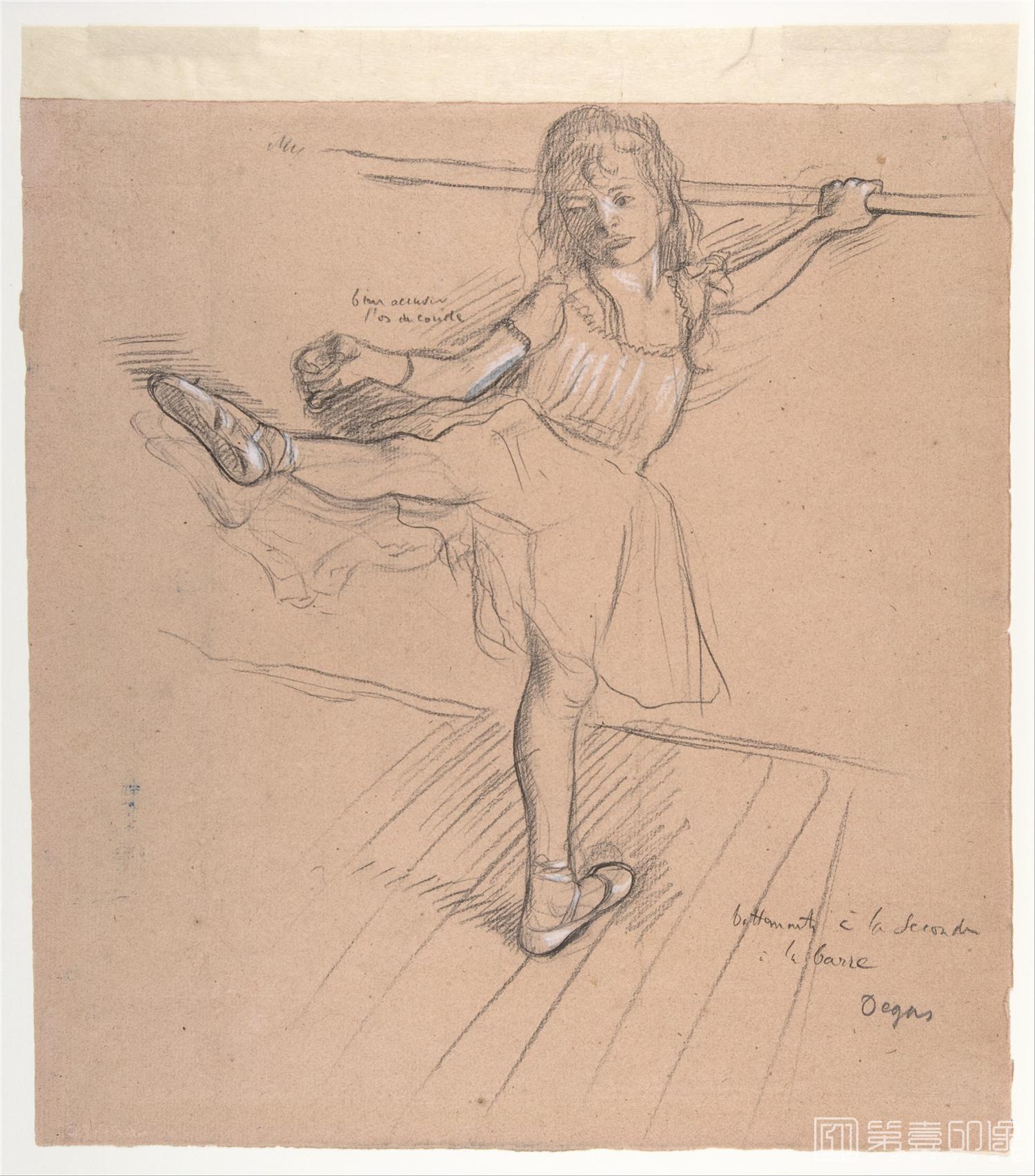 素描-美国纽约大都会美术馆素描藏画-Edgar DegasLittle Girl Practicing at the Bar-0549